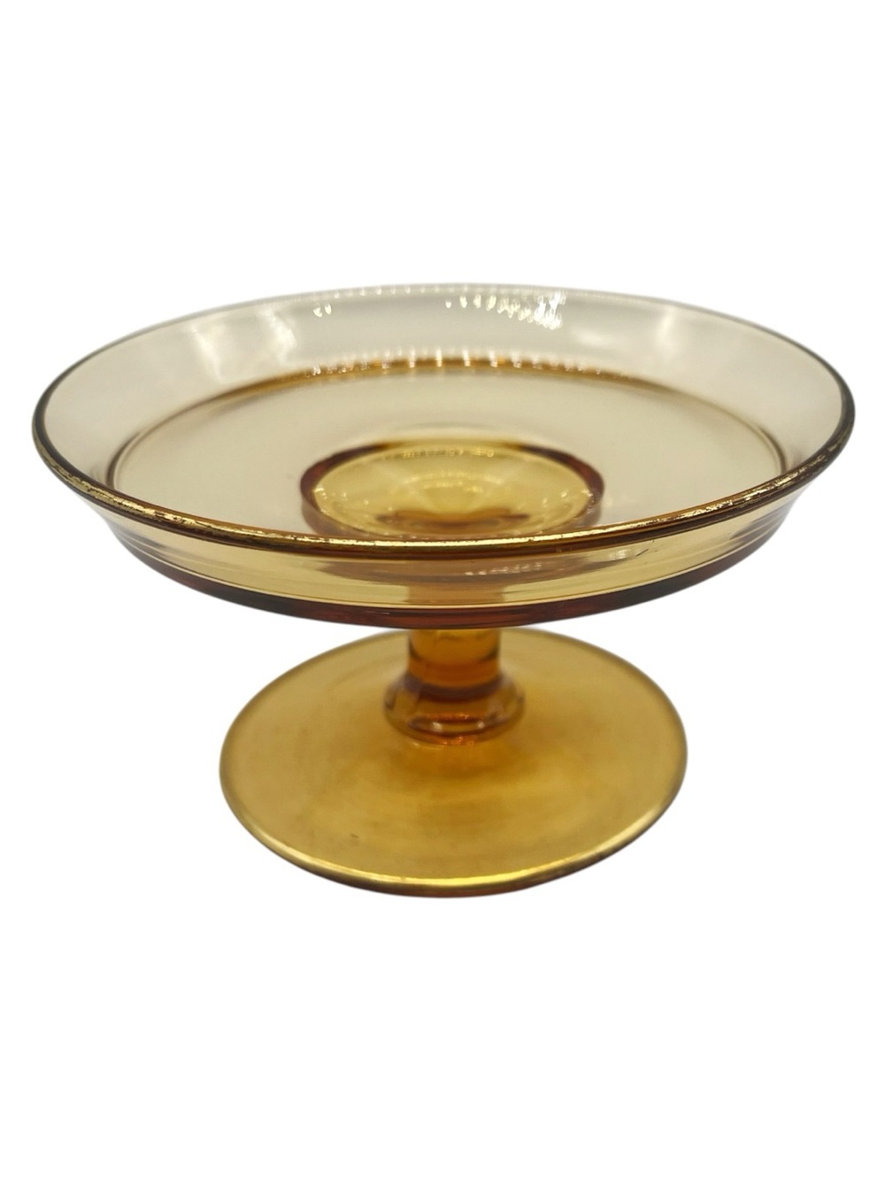 Amber Pedestal Dish with faded Gold Trim Trinket Dish